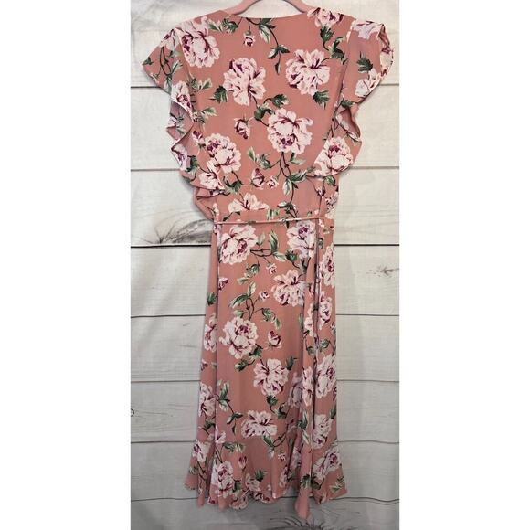 Charles Henry Pink Floral Faux Wrap Dress Women’s Size Medium A Line - Picture 6 of 6